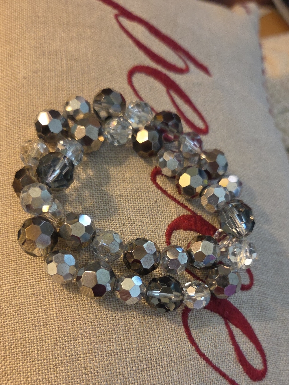 VINTAGE Faceted Crystal Bead Bracelet Set Stretch Bracelets